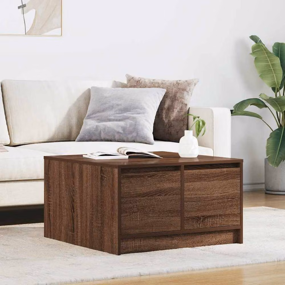 Berkfield Home Modern Square Coffee Table with Drawers in Brown Oak, W/D/H: 70 x 70 x 40 cm – 2