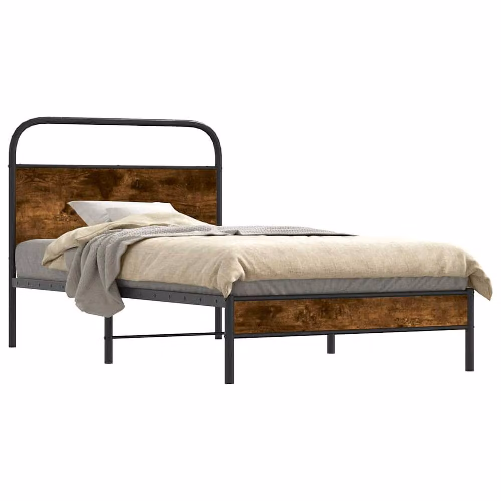 Berkfield Home Elegant Bed Frame in Smoked Oak Brown, W/D/H: 90 x 190 x 196 cm – 3