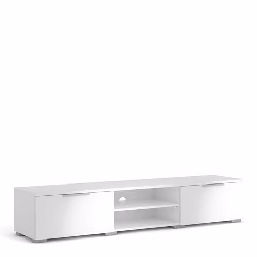 Furniture To Go Match Modern TV Unit with 2 Drawers and 2 Shelves in White Glossy Wood, W: 172.7 cm, D: 39.9 cm, H: 33.1 cm – 1
