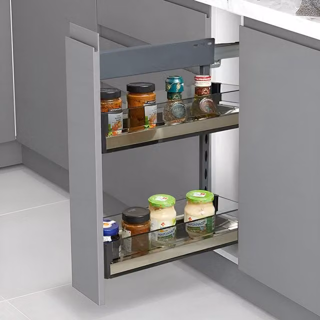 Livingandhome Two-Tier Glass Pull-Out Kitchen Cabinet Shelf in Dark Grey