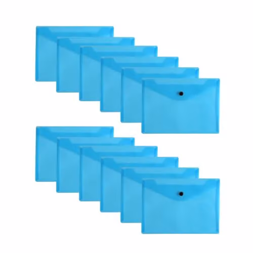 Janrax Pack of 12 Blue A5 Polypropylene Document Wallets with Press-Stud Fastening