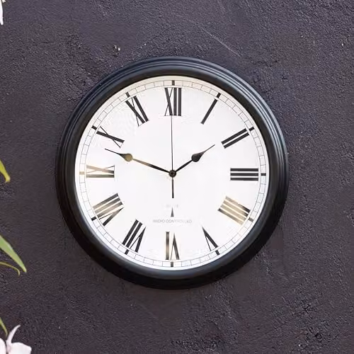 Primrose Black Radio Controlled Round Outdoor Garden Wall Clock, Diameter: 38 cm – 1