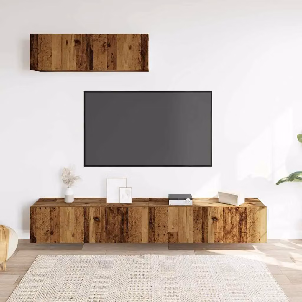Berkfield Home 3-Piece Wall Mounted TV Cabinets in Brown Old Wood, W/D/H: 100 x 30 x 30 cm – 2