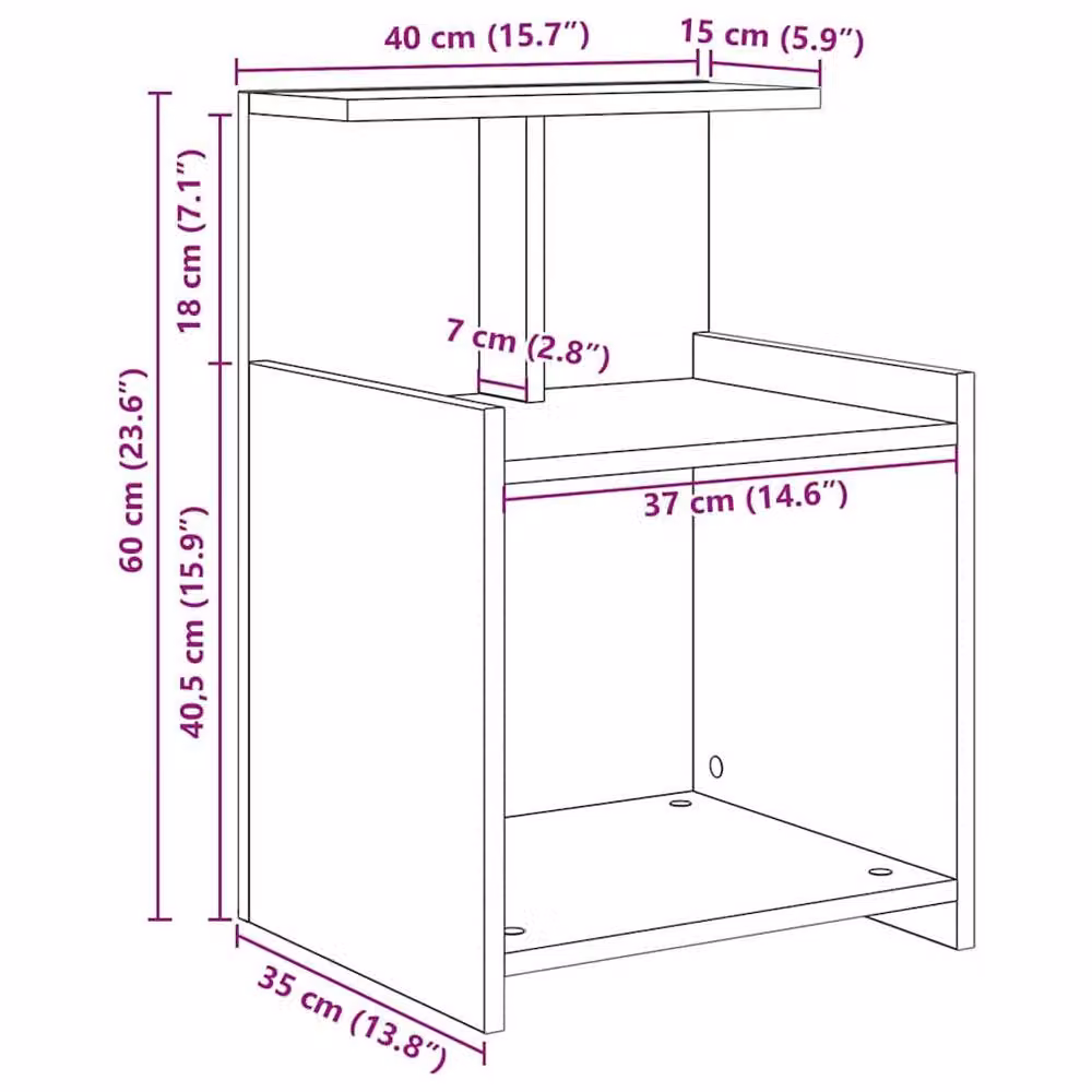 Berkfield Home 2-Pack Black Oak Bedside Cabinets, W/D/H: 40 x 35 x 60 cm – 7