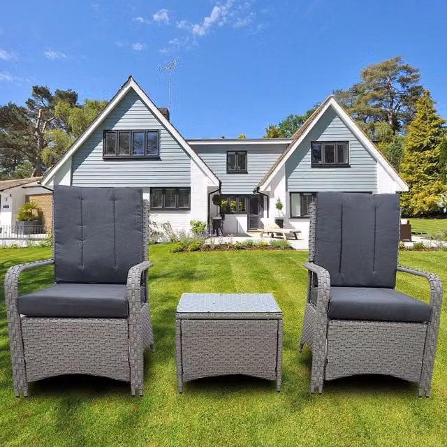 Furniture One Luxury Grey Rattan and Metal Garden Bistro Set with Glass Top