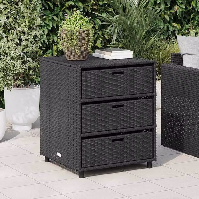 Berkfield Home Garden Storage Cabinet in Black Poly Rattan and Steel, W/D/H: 55 x 59 x 69 cm