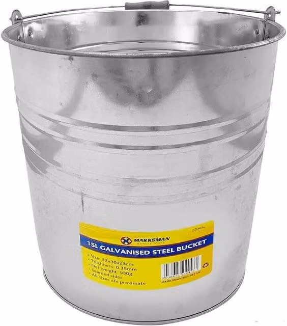 BARGAINS-GALORE Silver Galvanised Steel Multipurpose Bucket with Wooden Handle, 15l