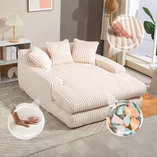 Matteo Oversized L-Shape Chaise Lounge Sofa Bed in Beige – 1