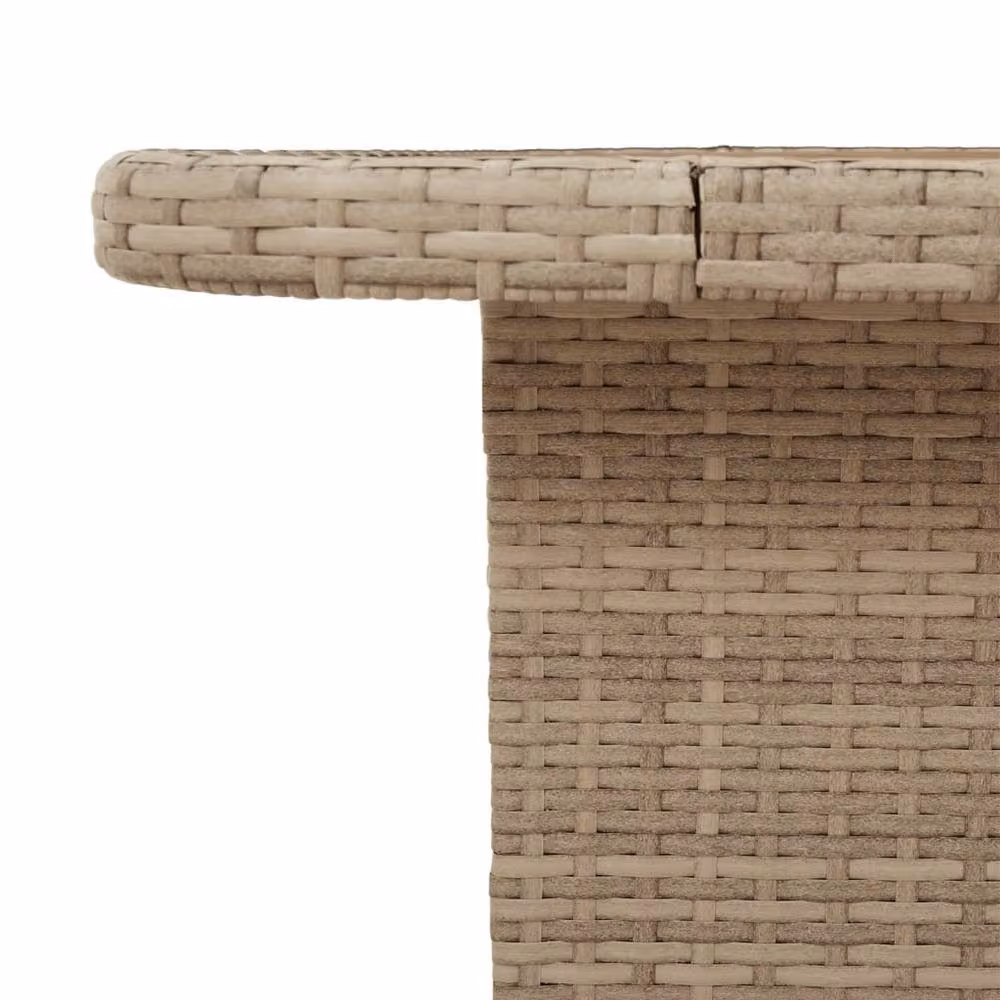 Berkfield Home Beige Poly Rattan and Acacia Wood Square Garden Table W/D/H: 110 x 110 x 71 cm – 4