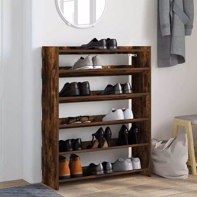 Berkfield Home Smoked Oak Shoe Rack in Brown, W/D/H: 80 x 25 x 100 cm – 1