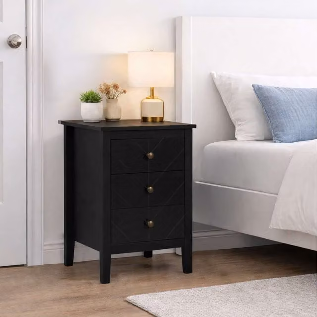 Birlea Modern Geometric Black Metal Bedside Cabinet