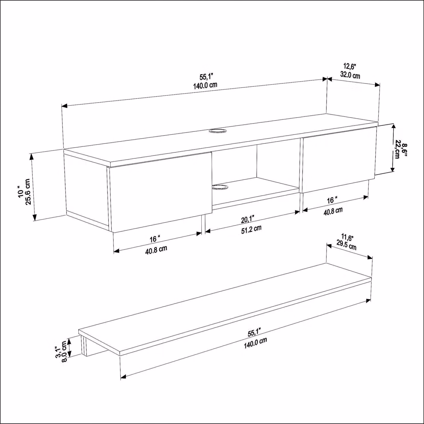 Decorotika Elia Wall Mounted TV Unit with Wall Shelf, Black – 3