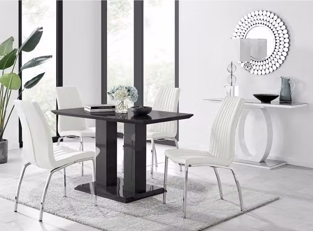 FurnitureboxUK Imperia 4 Black Dining Table and 4 Isco Chairs in White