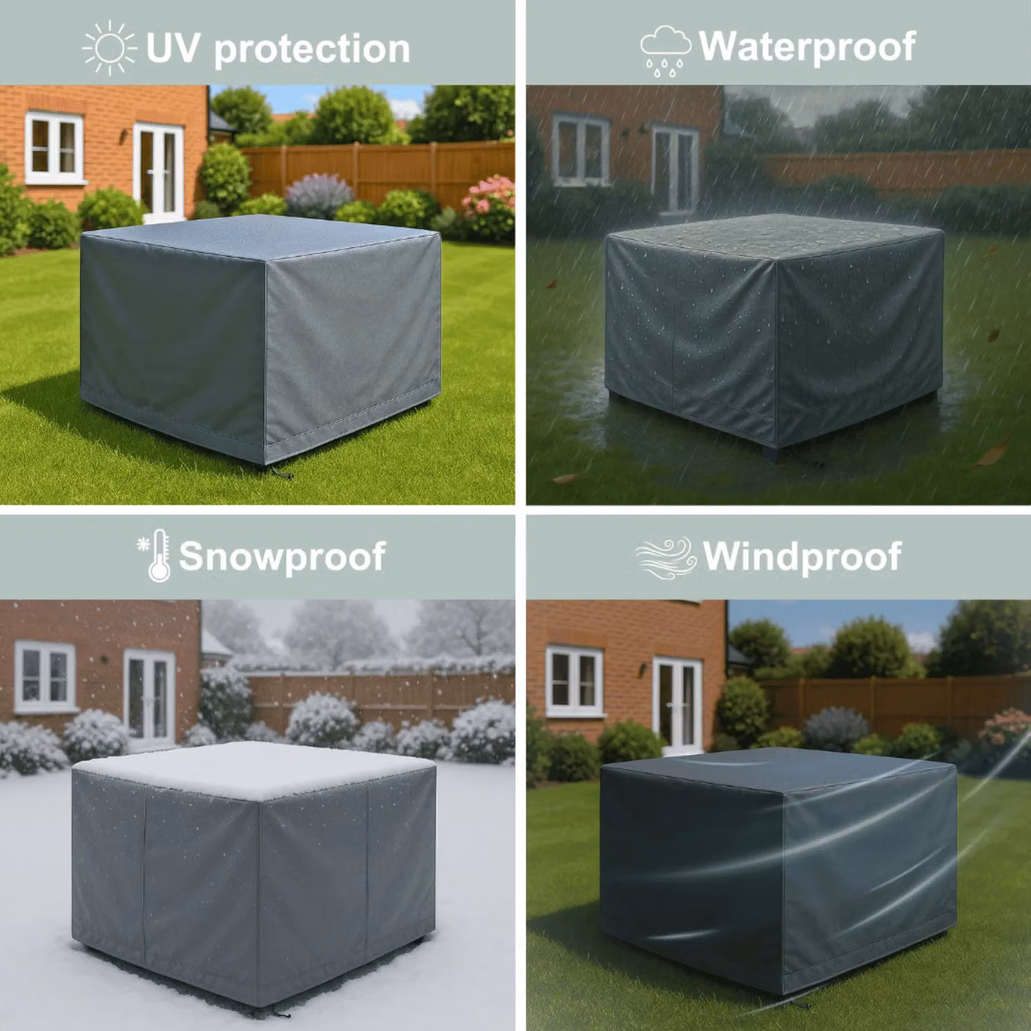 Home Source Flexicover Waterproof Outdoor Furniture Cover in Black, W/D/H: 115 x 115 x 71 cm – 3