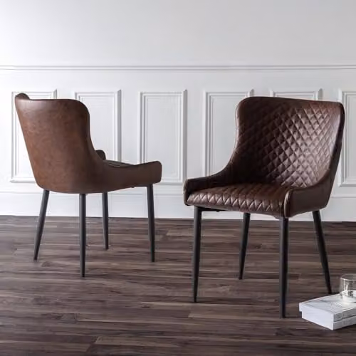 Julian Bowen Set of 2 Luxe Faux Leather Upholstered Dining Chairs in Brown and Black