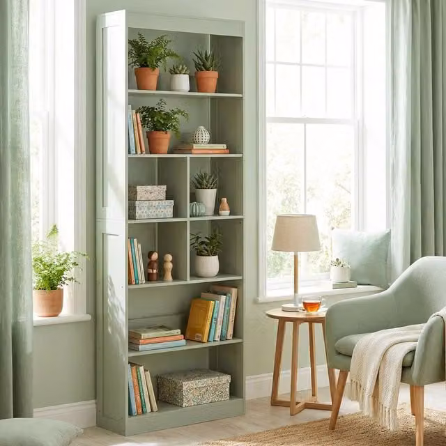 HOMCOM 6 Tier Modern Wood Bookcase in Bean Paste Green and White