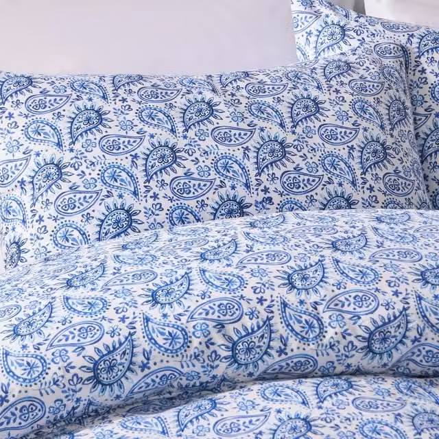 OHS Paisley Graphic Duvet Cover Set in Blue and Beige, 140 x 200 cm