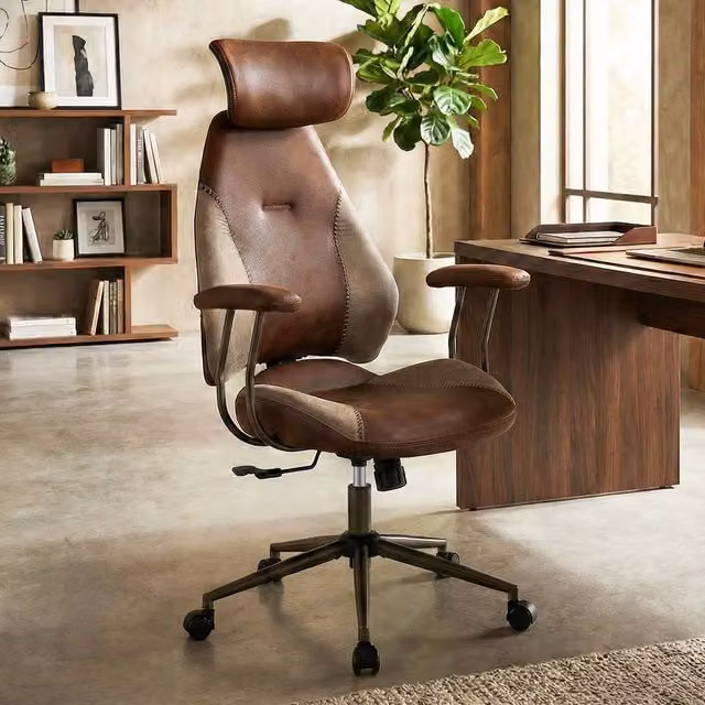 Gymax Ergonomic Brown Office Chair with Headrest and Rocking Backrest – 1