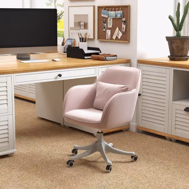 Vinsetto Pink PU Leather Executive Office Chair with Swivel Function and Armrests – 2