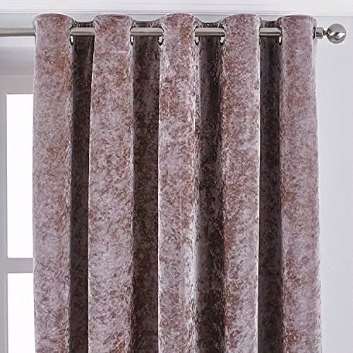 Paoletti Verona Pink Crushed Velvet Blackout Eyelet Curtain Pair, H 229 cm x W 229 cm