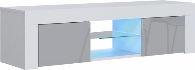 Mex Furniture LTD Modern Glossy TV Unit with LED Lights in Light Grey, W: 130 cm, D: 35 cm, H: 35 cm – 1
