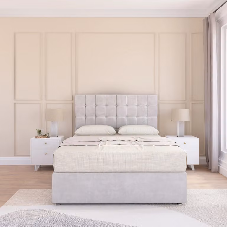 Sloomy Alabama Single Divan Bed Base with Floor Standing Headboard in Silver Fabric, W/D/H: 90 x 200 cm