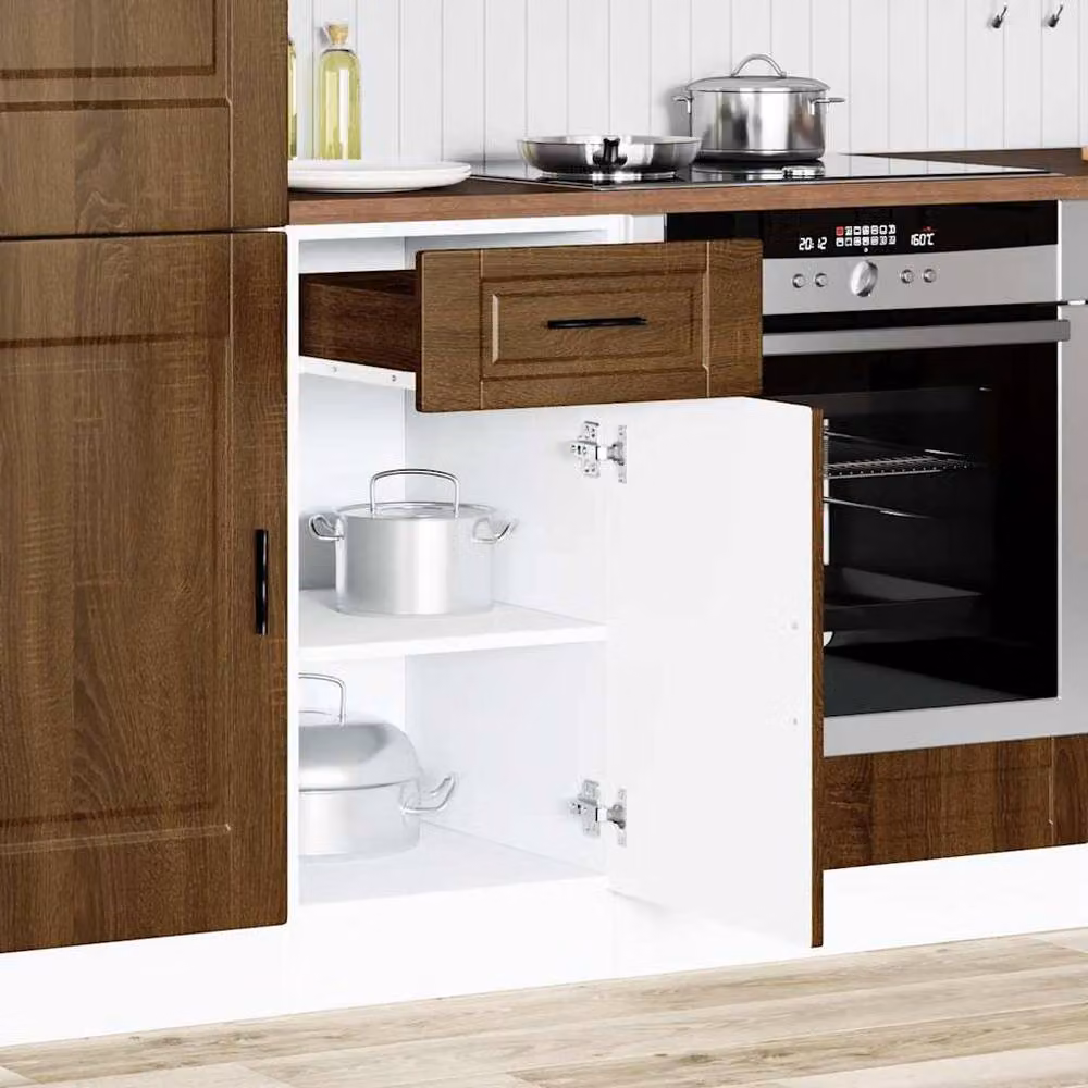 Berkfield Home Porto Brown Oak Kitchen Base Cabinet with Hinged Doors and Internal Shelves – 2