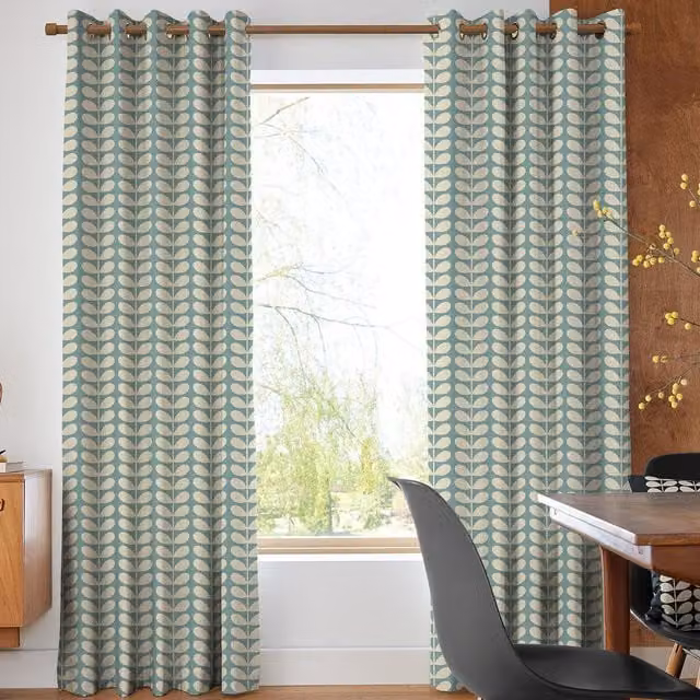 Orla Kiely Solid Stem Made to Measure Blackout Eyelet Curtains in Duckegg Blue