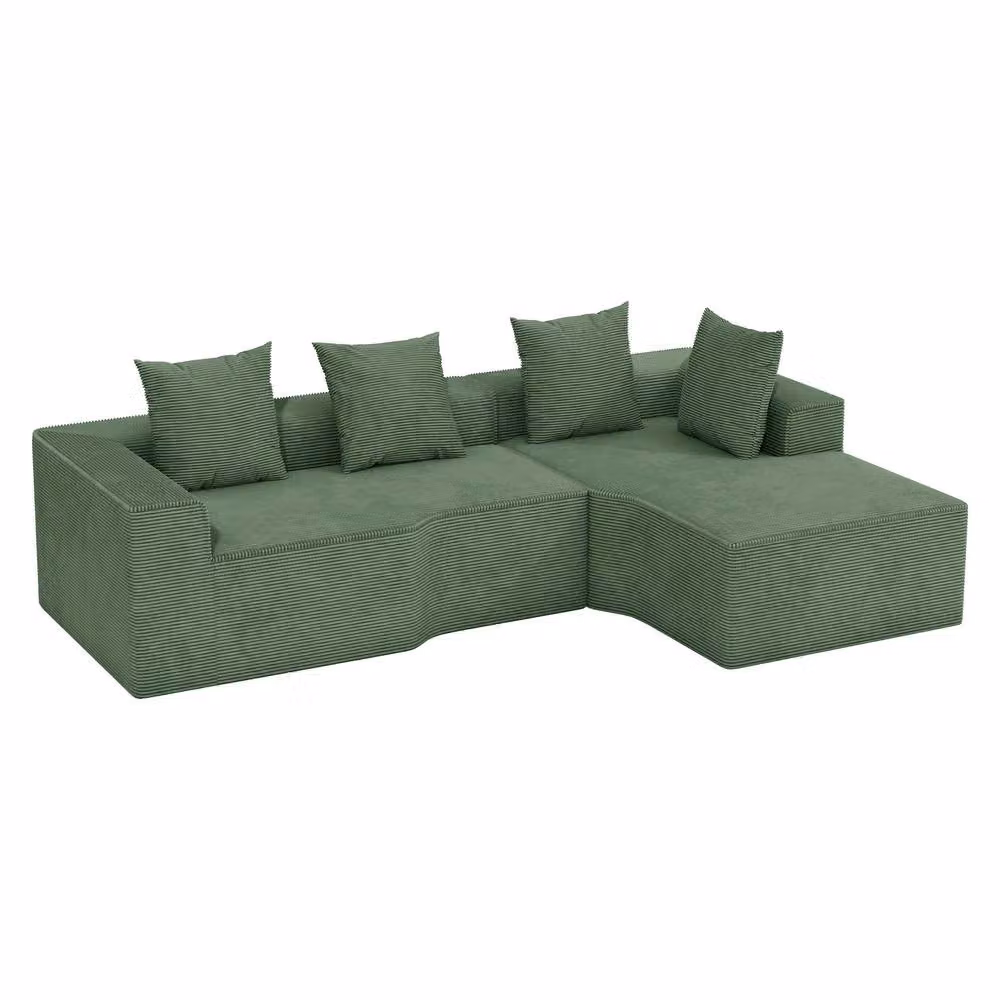Dprodo Green Corduroy Right L-Shaped Modular Sofa with Scatter Cushions, Width: 320 cm – 7