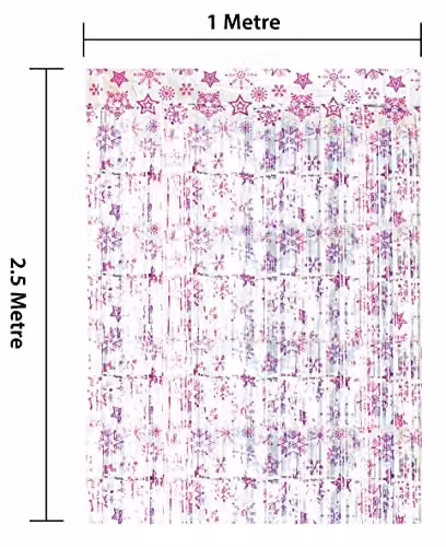 Netagon Pink Shimmer Tinsel Curtain with Snowflake Design, W: 1 m, H: 2.5 m – 2