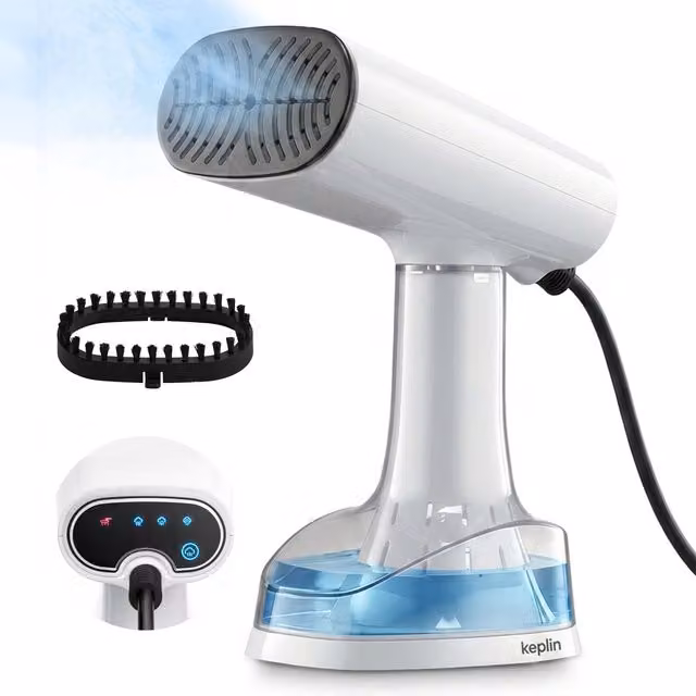 Keplin 2-in-1 Portable Handheld Garment Steamer, White Foldable Travel Steamer