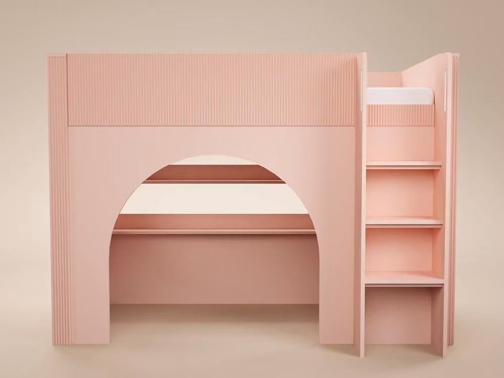 Flair Kaska Mid Sleeper Bed with Ribbed Panel and Stairs in Pink – 3