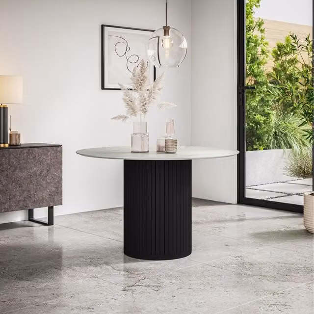 More4Homes Arlo Round Dining Table in White and Walnut, W/D/H: 120 x 120 x 75 cm – 1
