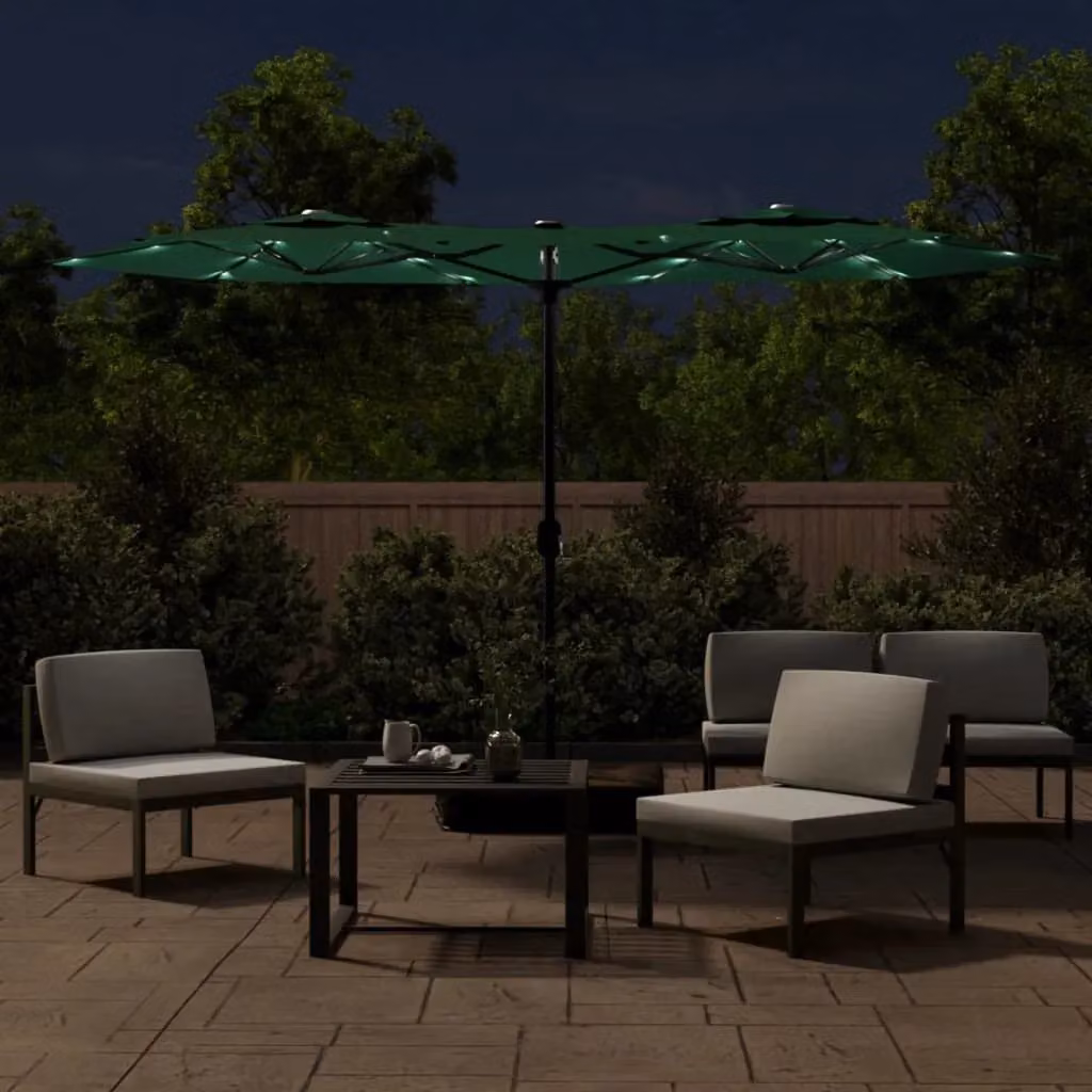 Berkfield Home Double-Head Cantilever Parasol with LEDs, Green, W: 316 cm, D: 240 cm – 3