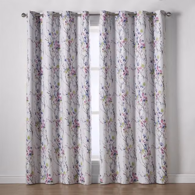 Alan Symonds Sakura Floral Blackout Eyelet Curtains, Multicolour/Purple, W: 137 cm, H: 168 cm