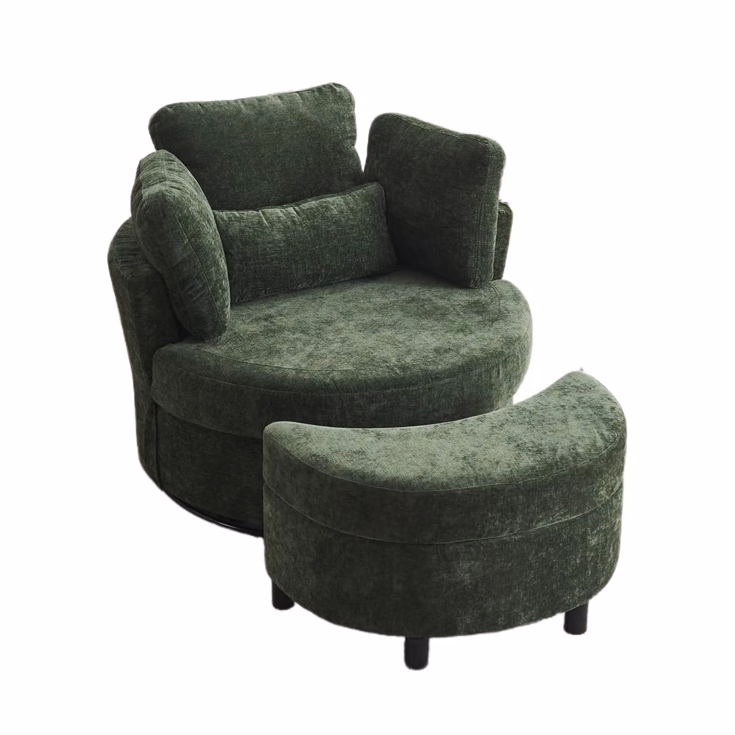 Aosom.UK Green Chenille 360 Swivel Armchair Set with 3 Back Cushions and Crescent Ottoman Stool, W/D/H: 105 x 107 x 82 cm – 2