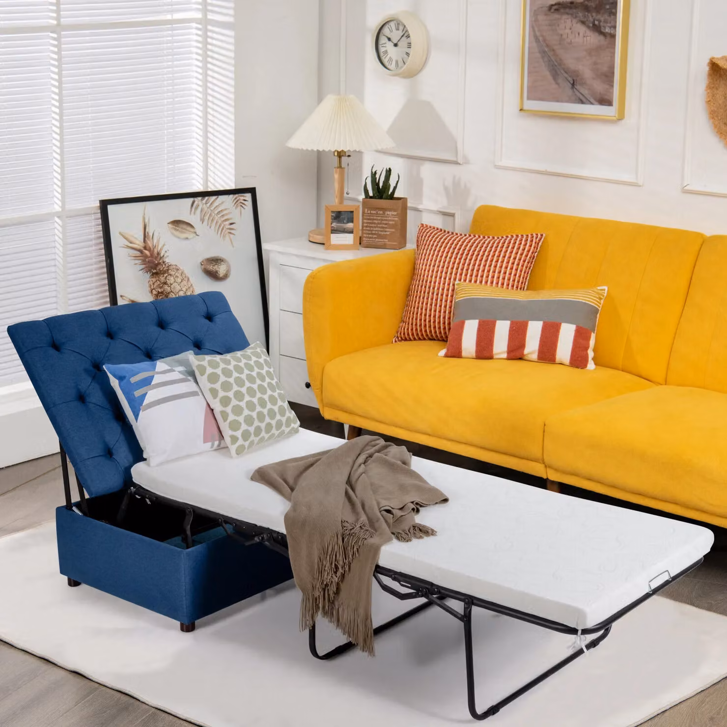 Gymax Convertible Sofa Bed Folding Ottoman Sleeper in Blue – 8