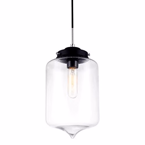 Netlighting Italux Tube Industrial and Retro Hanging Pendant in Black with Transparent Glass Shade, E27