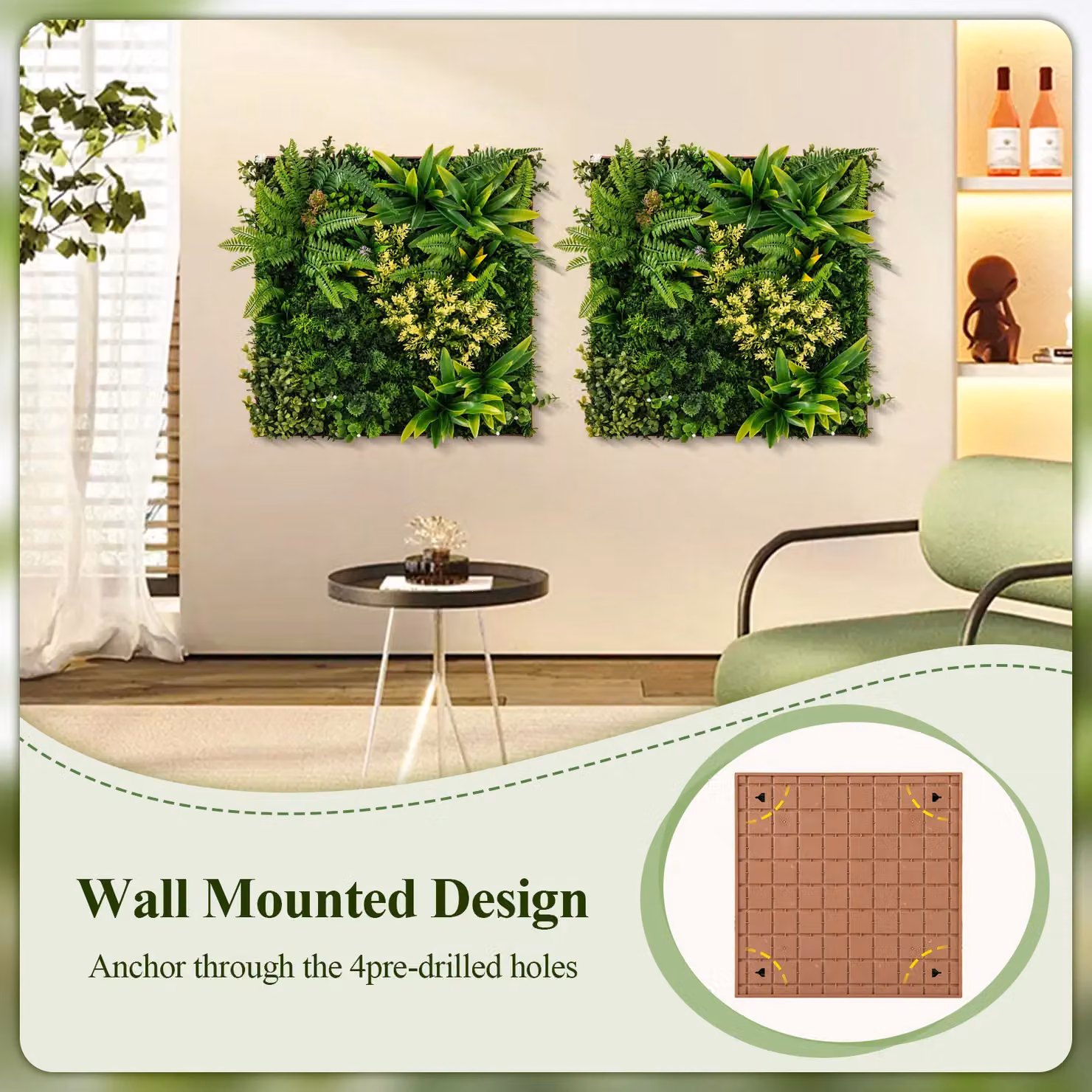 Costway 2 Pack Square Artificial Foliage Wall Hanging Greenery Hedge in Green, W/H: 50 x 50 cm – 5