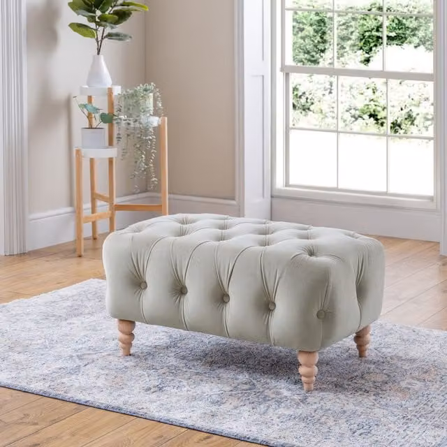 FurnitureboxUK Olivia Upholstered Velvet Footstool in Grey and White