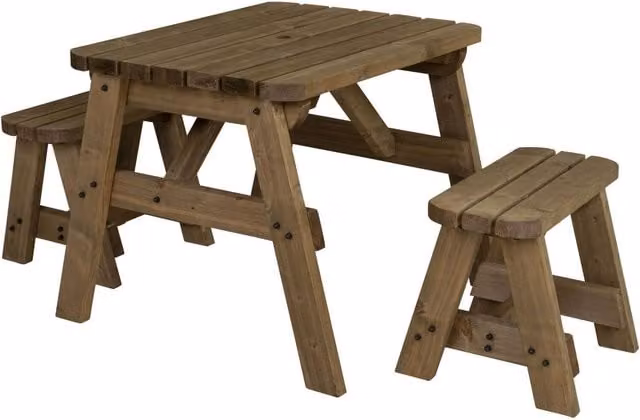 Arbor Garden Solutions Victoria Rounded Space Saving Picnic Table and Benches Set in Rustic Brown, Width: 90 cm