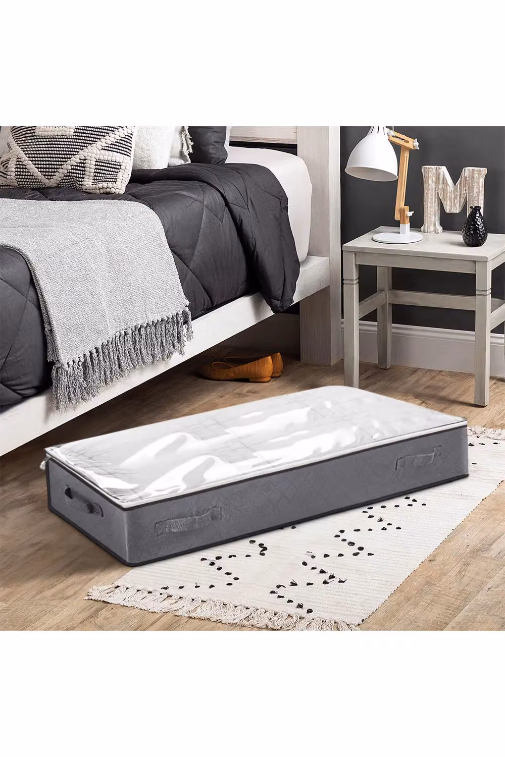 Living and Home Fabric Clothes and Quilt Storage Box with Handles, Dark Grey Under-Bed and Wardrobe Organiser – 2