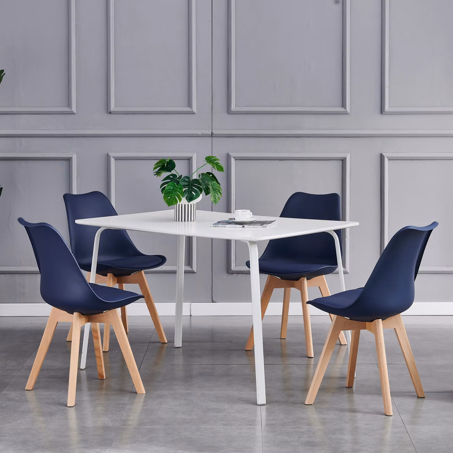 MCC Direct Set of 6 Retro Eva Dining Chairs with Wooden Legs in Blue – 5