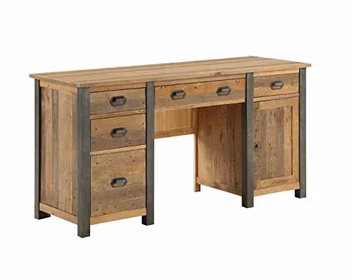 Baumhaus Urban Elegance Twin Pedestal Home Office Writing Desk in Brown Reclaimed Wood W/D/H: 157 x 80 x 55 cm