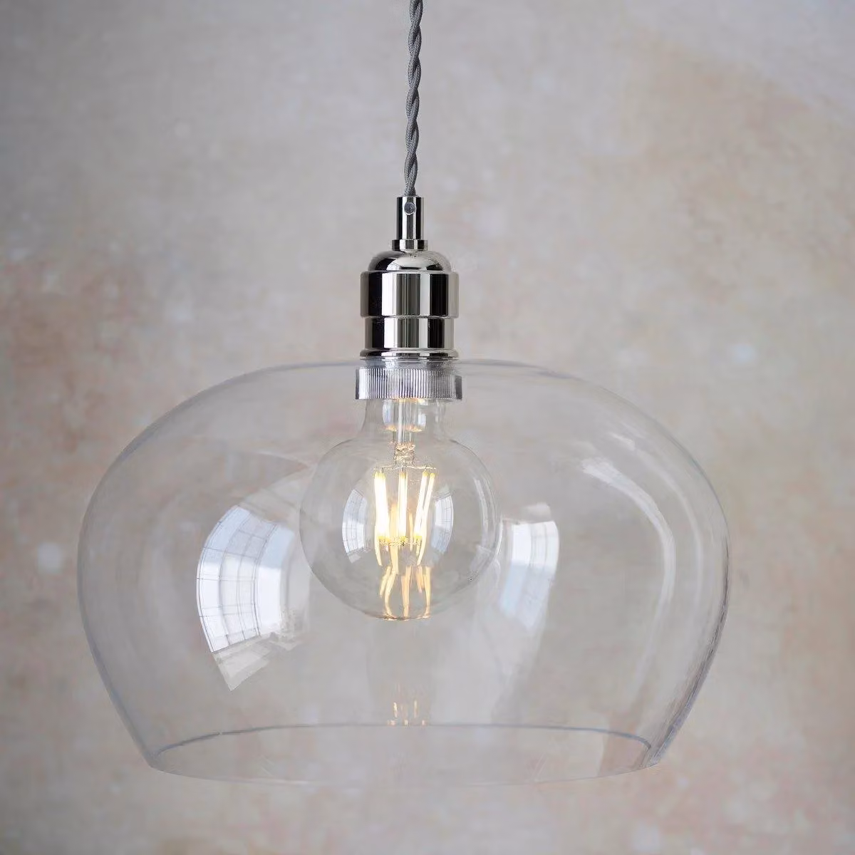 Netlighting LIVORNO Dimmable Modern Single Pendant Ceiling Lamp with Transparent Glass and Silver Metal Finish – 2