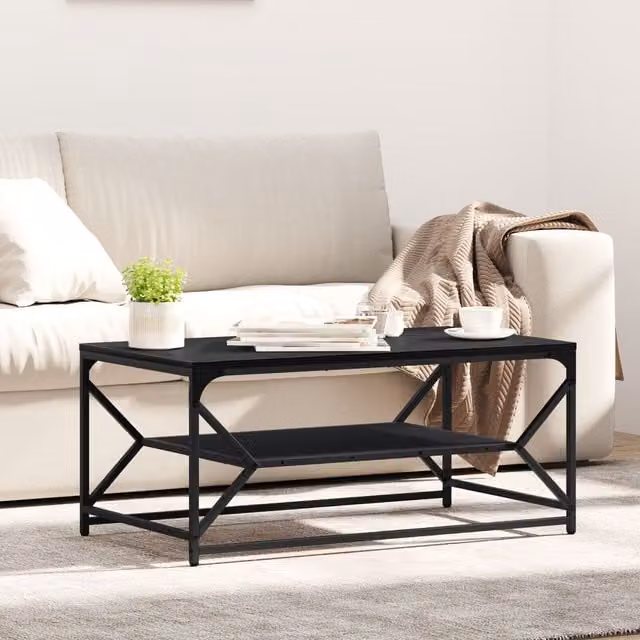 Berkfield Home Modern Black Oak Coffee Table with Shelf, W/D/H: 90 x 50 x 40 cm