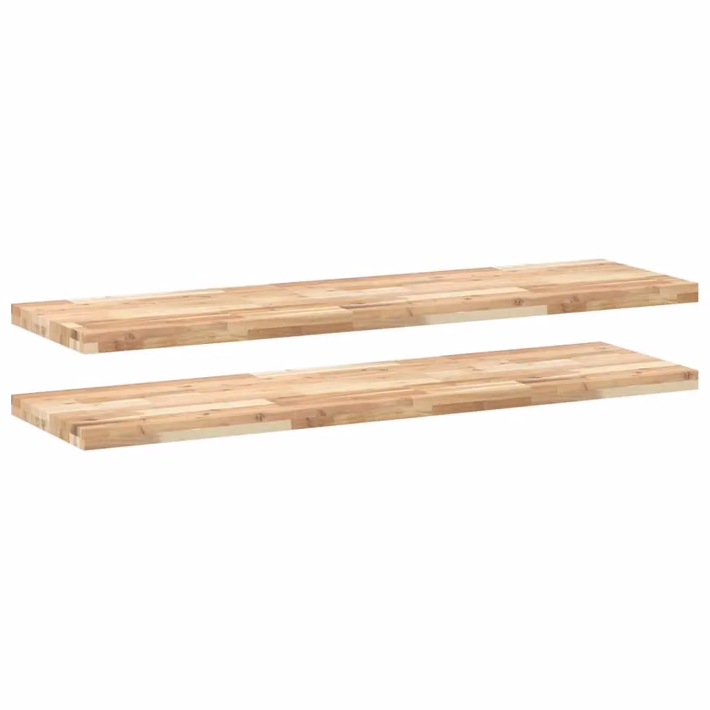 Berkfield Home Set of 2 Floating Wall Mounted Shelves in Brown Untreated Solid Acacia Wood, W: 160 cm, D: 40 cm, H: 4 cm