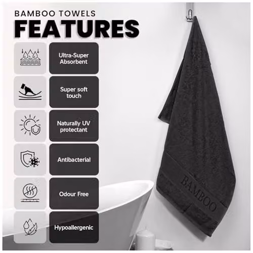 Gaveno Cavailia Bamboo and Cotton Hand Towels, 2 Pack, Black, W/D/H: 50 x 80 cm – 3