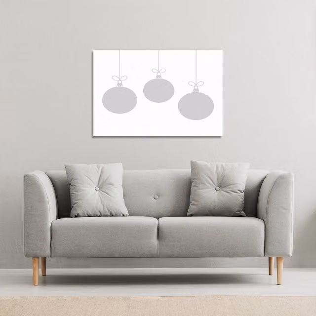 Benjamin Tate Design LTD Three Hanging Christmas Baubles Gallery Canvas Wall Art in White and Grey, W: 31 cm, H: 46 cm