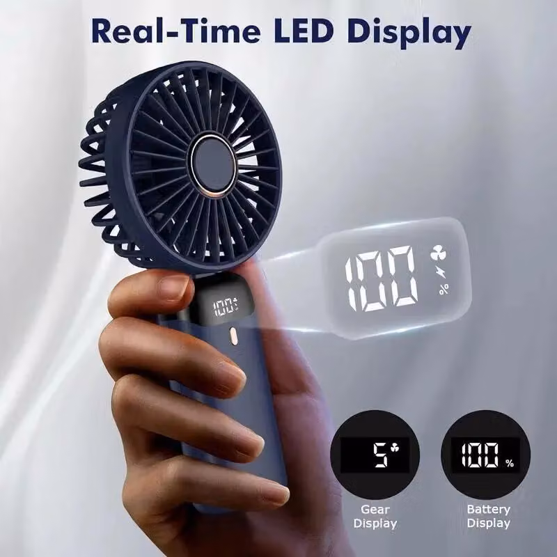 Dragodirect 2-in-1 Portable Mini Handheld Fan with LED Light, Rechargeable USB-C, Dark Blue – 5